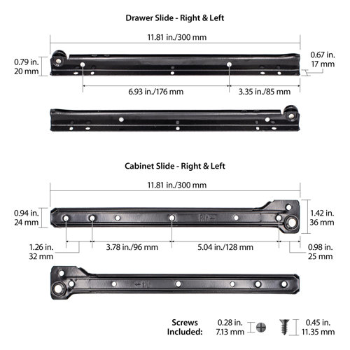 Ameriwood 3/4 Extension 11.81'' Bottom Mount Metal Drawer Slide Wayfair